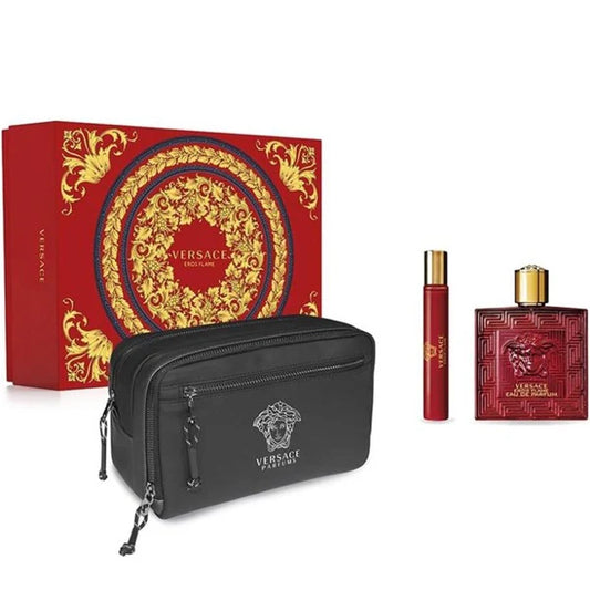 Versace Eros Flame for Men Gift Set – 3.4oz EDP, 0.3oz Mini & Bag