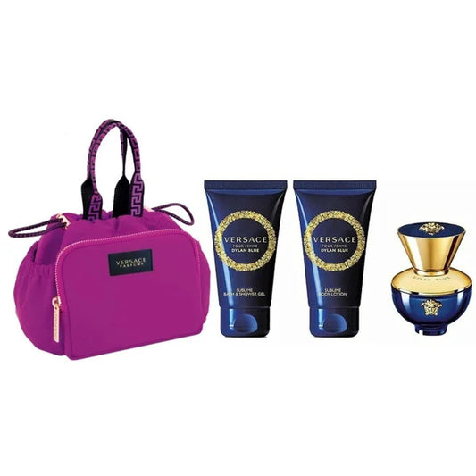 Versace Dylan Blue Women Gift Set – 3.4 oz EDP + 3.4 oz Body Lotion + 3.4 oz Shower Gel + Cosmetics Bag | 100% Authentic