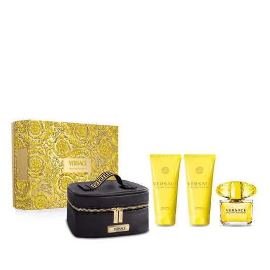 Versace Yellow Diamond Women Gift Set – 3.0 oz EDT + 3.4 oz Shower Gel + 3.4 oz Body Lotion + Black Bag | 100% Authentic